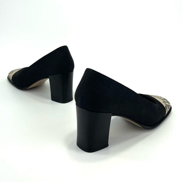 Coca By Maraolo Block Heel Pump Size 8.5 Black Fabric/Snake Print Leather Padded - Picture 13 of 16